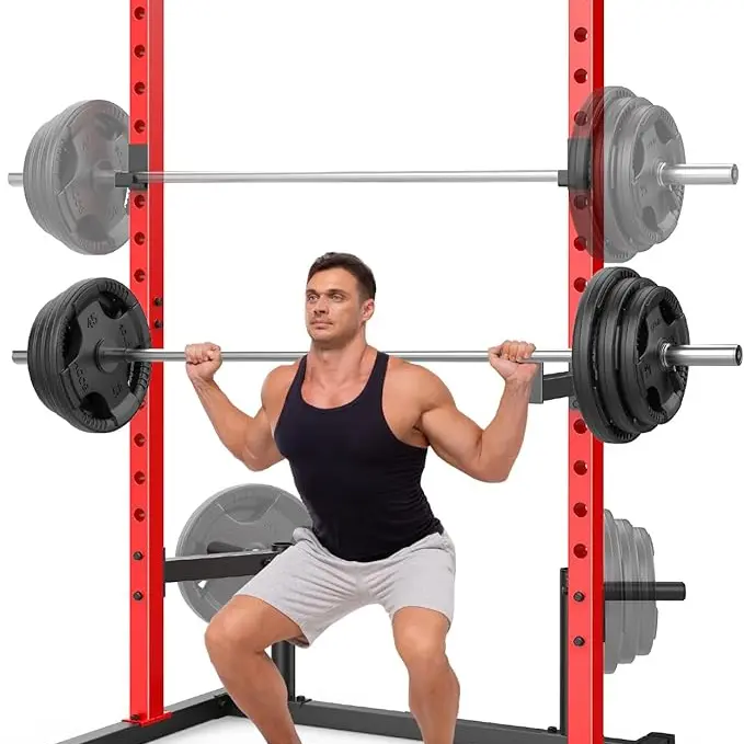 【TikTokShopBlackFriday】OPPSDECOR 800LBS Adjustable Multifunctional Squat Rack Power Cage - Steel Tube Compact Frame,Pull-Up Bar, J-Hooks,Barbell Holders,Barbell Plate Storage, Home Gym Strength Training Equipment,Ideal Father's Day Gift,Workout Station