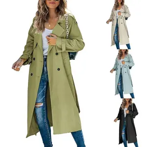 Women��sDoubleBreastedLongTrenchCoat,ClassicLapelLongSleeveWindproofOvercoatwithBelt
