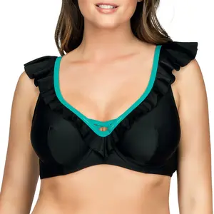 PARFAIT FARAH S8092 UNDERWIRE HIGH APEX BIKINI TOP AND S8093 MICROFIBER BIKINI BOTTOM - BLACK W EMERALD