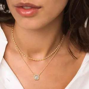 Fettero Layered Gold Necklace Set for Women – Gold Plated Dainty CZ Pendant, Minimal Chain Choker, Trendy Layering Jewelry Gift