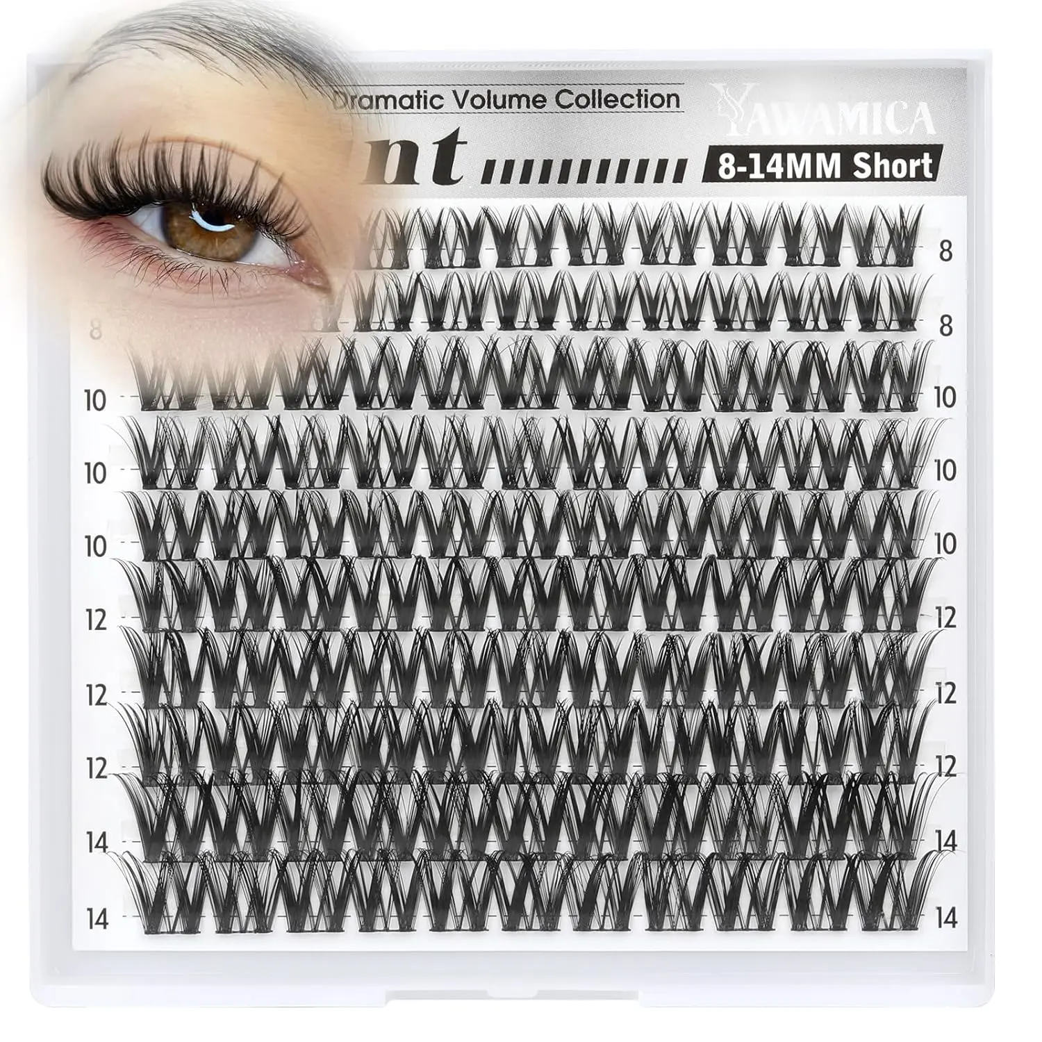 Flaunt Lash Clusters 8-14mm Wispy Cluster Eyelash Extensions CD Curl Eyelash Clusters Flora Individual Lashes Dramatic Volume Crisscross Cluster Lashes with Wide Band for Beginner DIY Lash by Yawamica