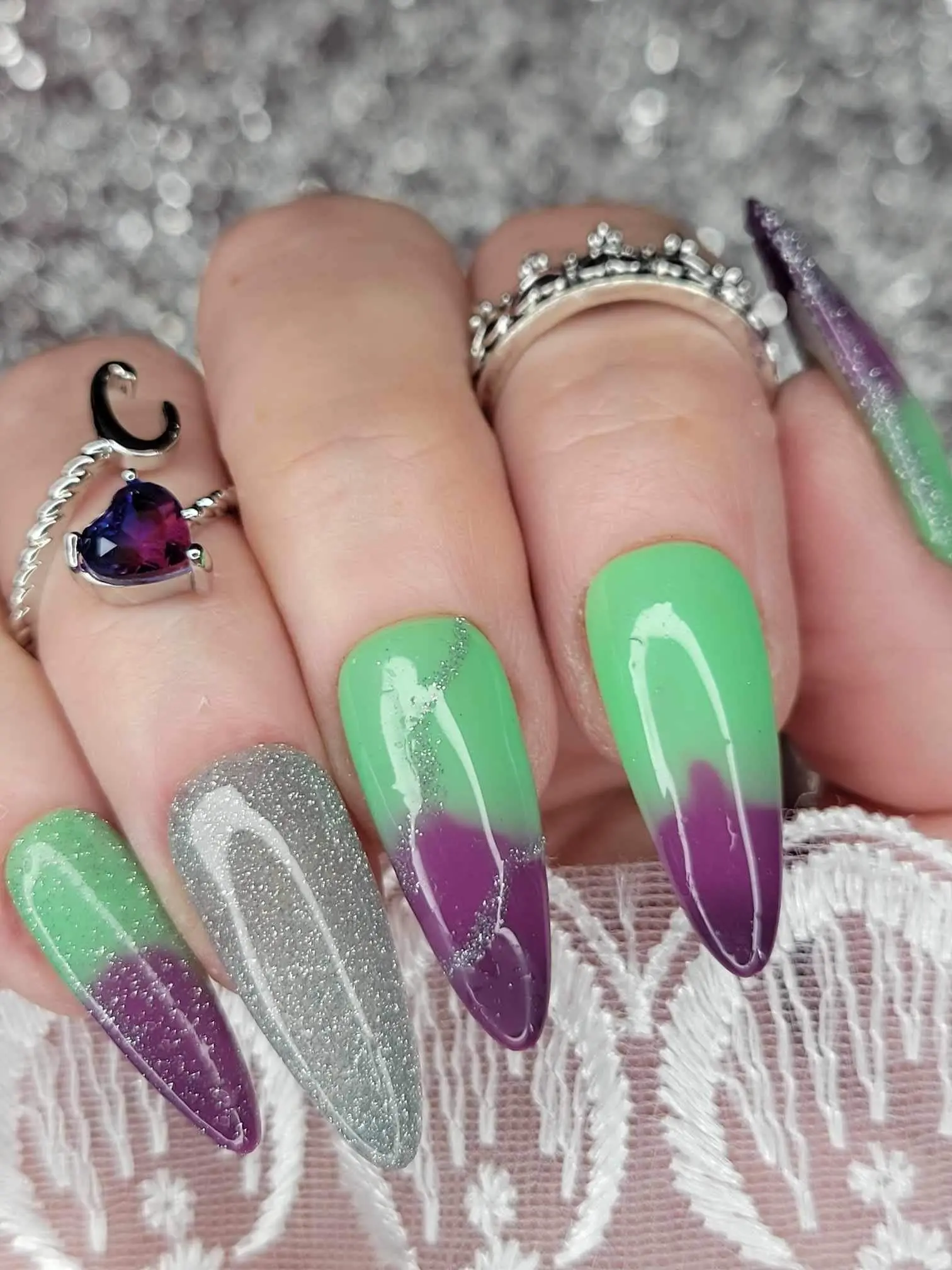 Northern Lights | HEMA Free Dark Purple/Light Purple/Teal Triple Thermal Color Changing Gel Polish, Thermal Gel Polish, Temp Change