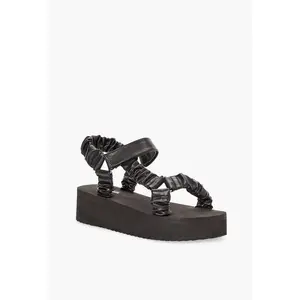 JUST FAB Women's Platform Sandals, Adjustable Velcro Straps, Trendy Scrunched Strap Design, Comfy Sandals for Women, Women's Sandals, Comfy Sandals Women