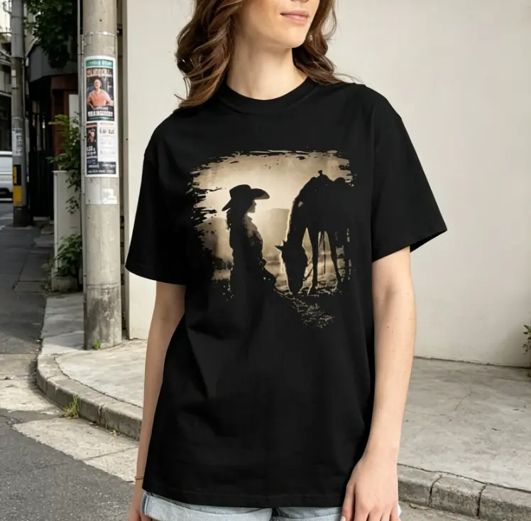 Women's Western Cowboy Graphic Tee, Casual Crew Neck Short Sleeve Top in Soft 100% Cotton, Relaxed Fit, Sizes S-3XL, Athletic, Classic, Chic, Anti-Static Magic