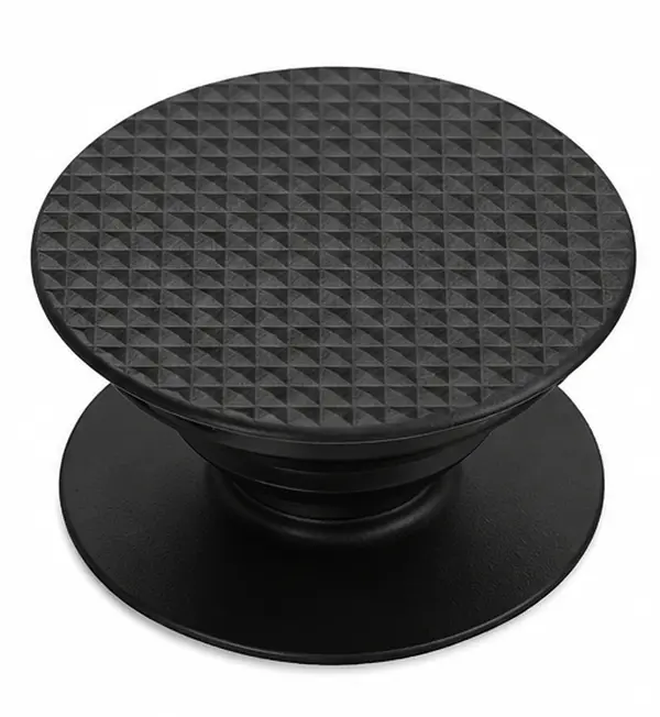 Adhesive Phone Grip & Holder – Knurled Black | Secure Comfortable Hold, Anti-Drop, Kickstand, Black Accessory for iPhone, Android, iPad & Kindle