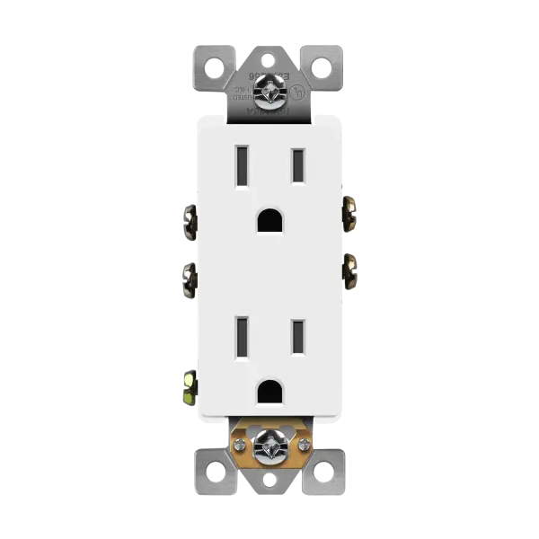 Enerlites 15A Decorator-Style Self-Grounding Dual Receptacle, Residential Grade Polycarbonate-Thermoplastic Electrical Socket for Apartments, Restaurants