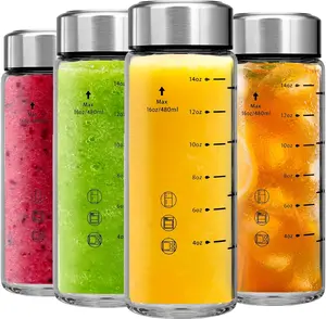 Glass Juice Bottles 4 Pack 20 oz - Wide Mouth Glass Water Bottles with Lids - Borosilicate,Stainless Steel Lids for Juicing, Smoothies, Infused Water, Beverage Storage, Leakproof, ,