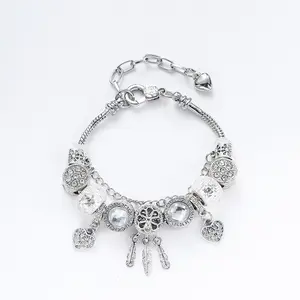 Pink beaded bracelet, adjustable snake chain, gift for women