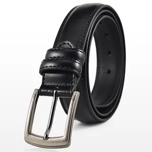 Men’s leather belt with a pin buckle featuring an adjustable classic rectangular head and double keepers; a durable, casual yet formal dress belt suitable for various occasions—an excellent gift for Valentine’s Day and Father’s Day.