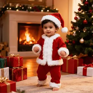 Baby Christmas Costume Set, Role Play Dress, Hat + Top + Pants, Perfect for Party Photography & Home Gatherings
