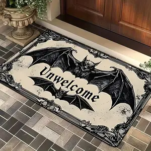 Halloween Bat Print Welcome Mat, Unique Holiday Decor Carpet, Non-Slip Easy To Clean Rug for Living Room Bedroom Hallway Bathroom Kitchen Outdoor Garden Use, Halloween Theme, Festive Touch