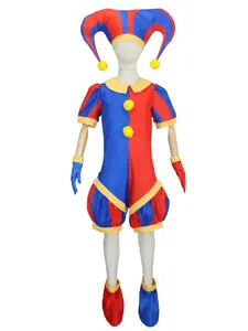 Anime Circus Cosplay Jester Costume, Slim-Fitting Striped Suit, Role-Playing, All Seasons Wear, Character Dress-Up Gear