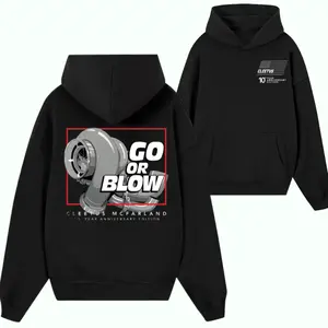 Cleetus McFarland Go or Blow Hoodie – Turbocharger Graphic 10 Year Anniversary Edition Sweatshirt, Bold Boosted Motorsports Pullover for Men, Streetwear Outfit for Car Enthusiasts