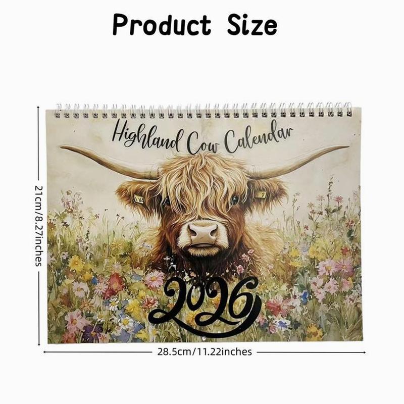 Scottish Highland Cow 2026 Wall Calendar, 12-Month Planner with Monthly Pages, Perfect Gift for Animal Lovers & Home Decor Enthusiasts, Office Stationery Supplies