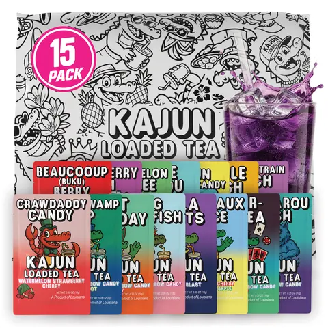 Kajun Loaded Tea Top 15 Fan Favorites Variety Pack | 15 Single-Serve Sugar-Free Energy Drink Mix Packets