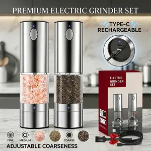 Rechargeable salt and pepper grinder,[Set of 2] Rechargeable Electric Salt and Pepper Grinder Set - One-Hand Operation, Adjustable Coarseness, LED Light, Modern Kitchen Gadget & BBQ Essential