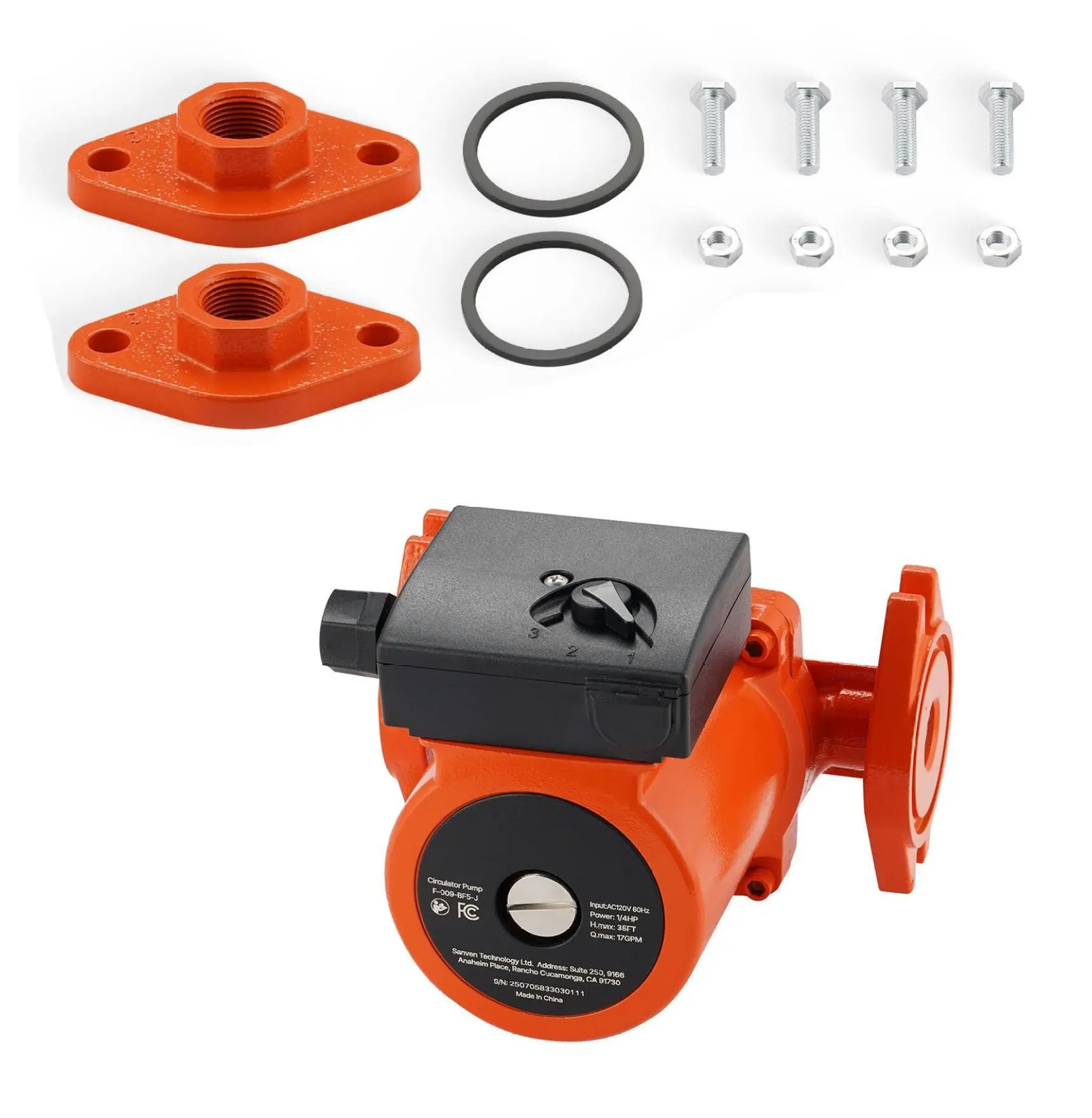 Cast Iron Circulator Pump 17 GPM 120V,  Water Recirculation Pump 35ft Head, 3-Speed Adjustable, 3/4" Flange, Quiet for Home Heating Default