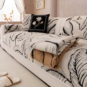 Plush Leaf Pattern Sofa Cover Pad, 1PC Non-Slip Washable Couch Protector sofa cover, Reversible Thick Sofa Cushion Slipcover, Pet-Friendly Scratch-Resistant Furniture Protector for Armchair/Loveseat/Sectional/3-Seater, Sofa Couch Covers, Cozy Decor