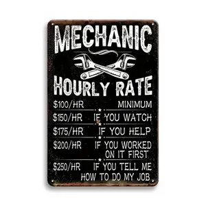 Garage Decor - Mechanic Hourly Rate Garage Car Signs Decor, Mechanics Automotive Man Cave Bar Vintage Man Cave Car Funny Retro Plaque - Gift for Father's Day - For Garage & Man Cave Enthusiasts - Perfect Gift for Dads & Mechanics