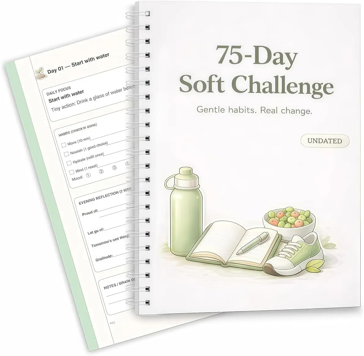 75-Day Soft Challenge Planner (Undated) – Gentle Habit Tracker & Daily Wellness Journal, 5-Minute Routine, Tiny Actions System, Reflection Prompts, Milestone Check-Ins