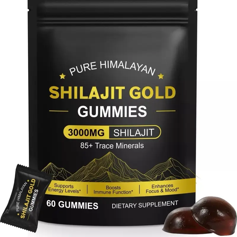 Pure Himalayan Shilajit Gummies Gold I No Added Sugar I Fulvic Acid for Men, Women I Non-GMO I 100% Natural & Organic I 60 Gummy I Pouch