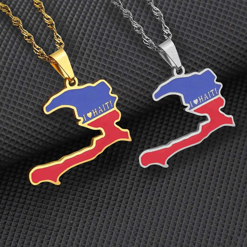 GGIRL Haiti Stainless Steel Map Pendant Necklace, Casual Daily Ethnic Jewelry for Couples, Lead-Free Titanium Steel Accessory for Men and Women, Smooth, Gift