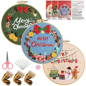 Embroidery Kits Merry Christmas  Embroidery Starter Kits for Adults Beginner DIY Sewing Needlepoint Cross Stitch Practice Kit Christmas Home Decoration Handmade Gifts