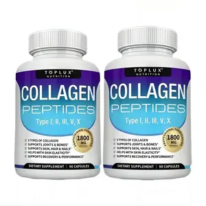 Toplux 1800mg Multi Collagen Peptides, 5 Types Collagen I/II/III/V/X, Hydrolyzed Protein Supplement, Promote Skin Hair & Joint Comfort, Men & Women, 90 Capsules