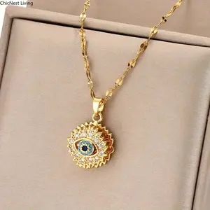 Stylish Rotating Evil Eye Pendant Necklace with Synthetic Zirconia, Copper Chain Fashion Jewelry Gift for Women,Men Couple Everyday Party Christmas Versatile Necklace Pendant