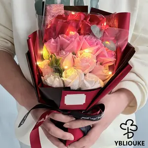 Eternal Rose Soap Flower Bouquet 18 Heads with LED String Lights Valentine's Day Mother's Day Gift for All Festivals Seasonal Garland Decor