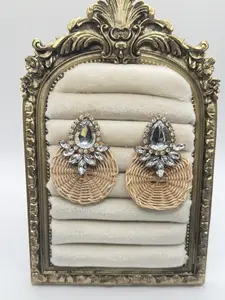 Darling Rhinestone and Raffia Earrings