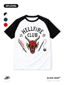 Stranger Things Hellfire Club Print Loose Short Sleeve, Casual Breathable Unisex Tee, Trendy Graphic Top for Men and Women