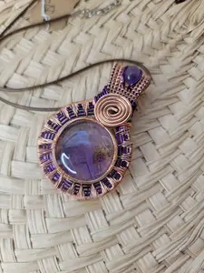 Copper Wrapped Ametrine & Amethyst Pendant