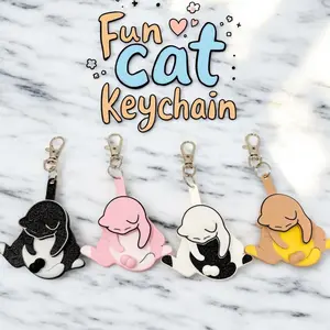 Cat Fidget Keychain Toy - 3D Printed Sensory Stress Relief Gift for Cat Lovers, ADHD Autism (Fun Birthday/Christmas Present) - Funny Desk Decor for Adults & Teens