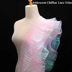 IDONGCAI Iridescent Chiffon Lace Trim – Mermaid Ruffle Organza Ribbon for Cosplay, SewingMom & Seamstress Projects | Shimmery Jellyfish Tentacles Ribbon for Costumes, DIY Crafts, Uniforms & Dress Decoration