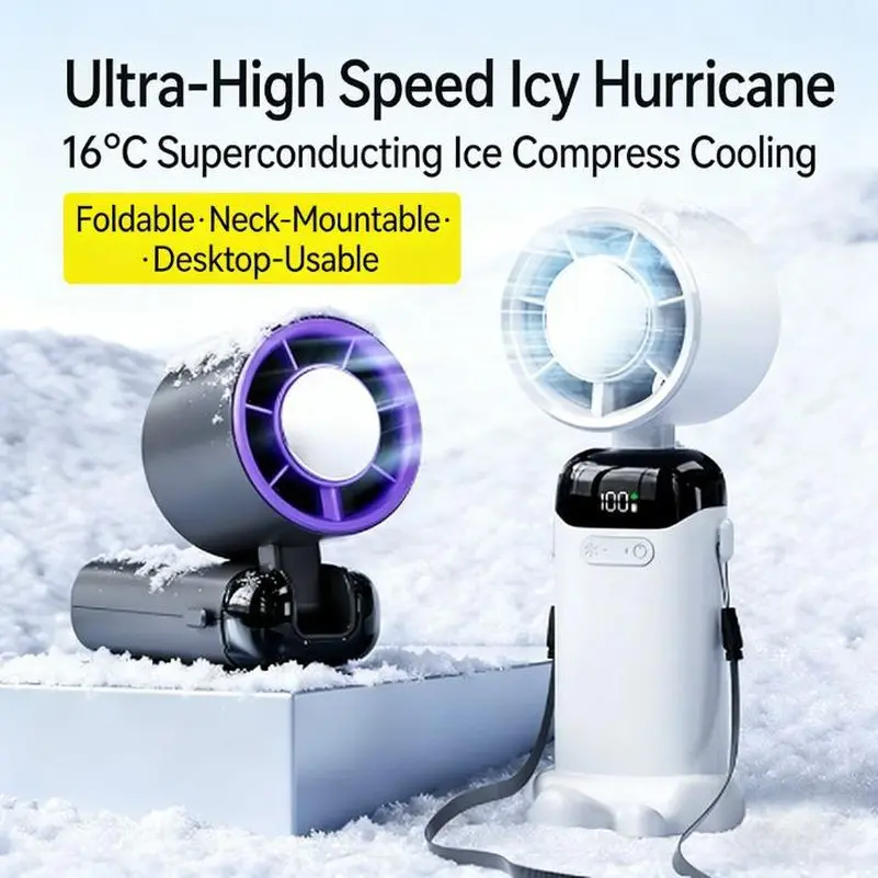 Handheld USB Rechargeable Refrigeration Fan - Handheld, Multi-Speed, Powerful, Quiet Portable Fans, Compact Foldable Design, Digital Display, 16°C Superconducting Ice Compress, Cool Airflow, Small Footprint for Outdoor & Household Use, Handheld Portable F