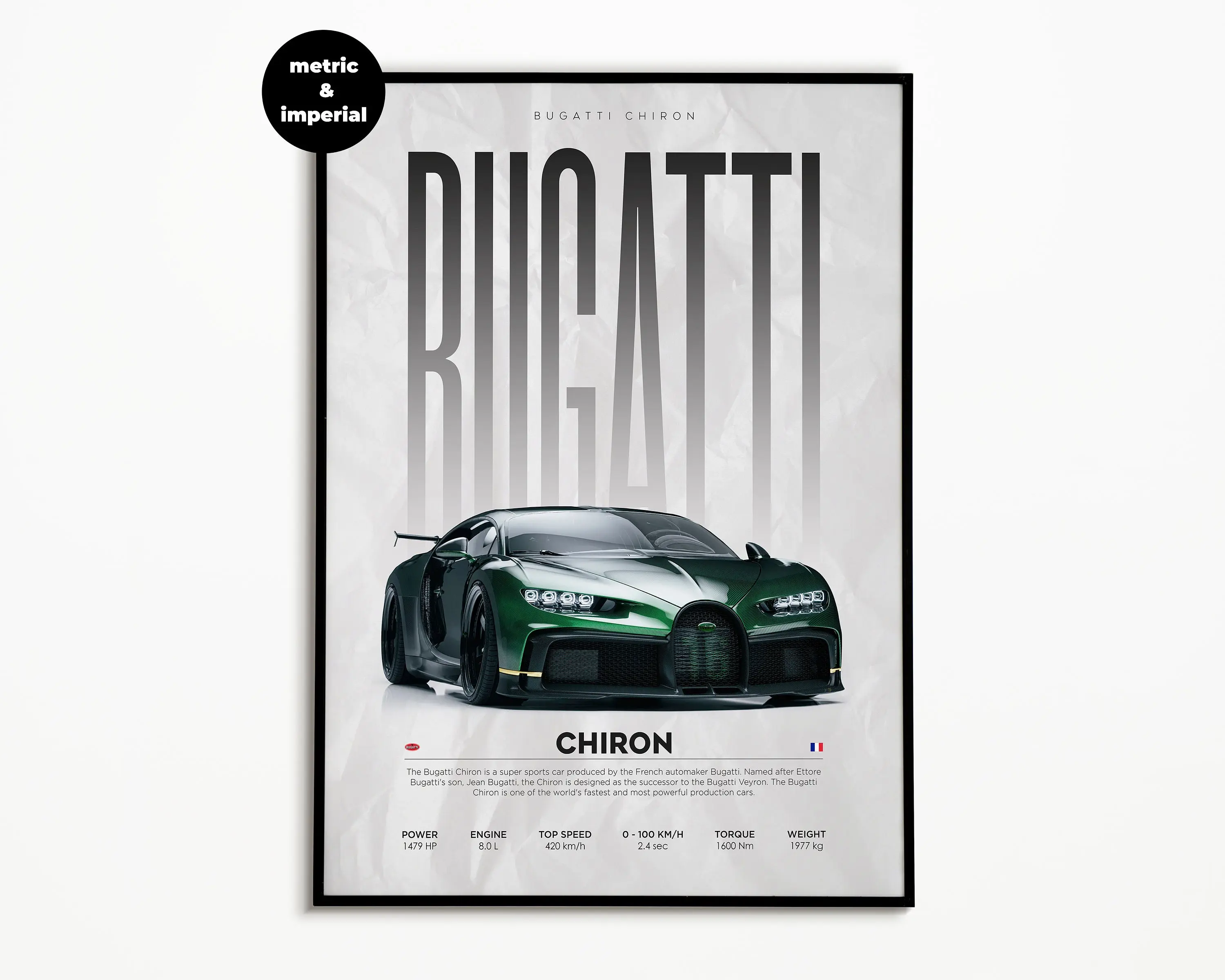 Bugatti Chiron Poster unframed  | | Hyper Car Poster unframed  | Super Car Print | Art Print | Poster unframed  | Home Decor | Wall Decor