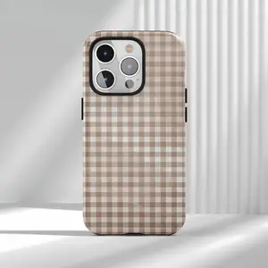 [Must-Have]Brown Gingham Phone Case, Cute Girly Cover Trendy  Aesthetic Gift Idea For IPhone 17 16 15 14 13 12 Air Pro Max  Samsung S22 Ultra