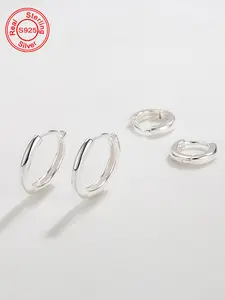 S925 Sterling Silver Hoop Earrings for Women, 1 Pair Simple Plain Round Shaped Earrings, Elegant All-match Fashion Accessories for Daily Wear, Exquisite Jewelry for Gift