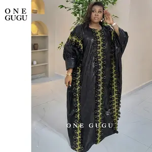 MADASHIKI Black Bazin Boubou Gold Line Embroidery Brocade Dashiki Wedding Dress Plus Size Burgundy African Robe Lace Trim Ribbon Scarf Original Nigeria Bazin Rich