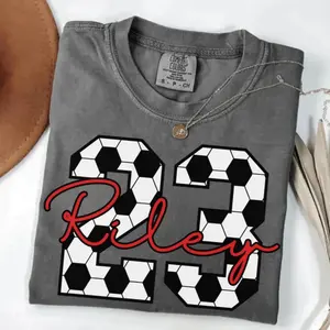 Custom Soccer Number Shirt, Personalized Soccer T-Shirt, Comfort Colors Soccer Mom Shirt, Game Day Sports Fan