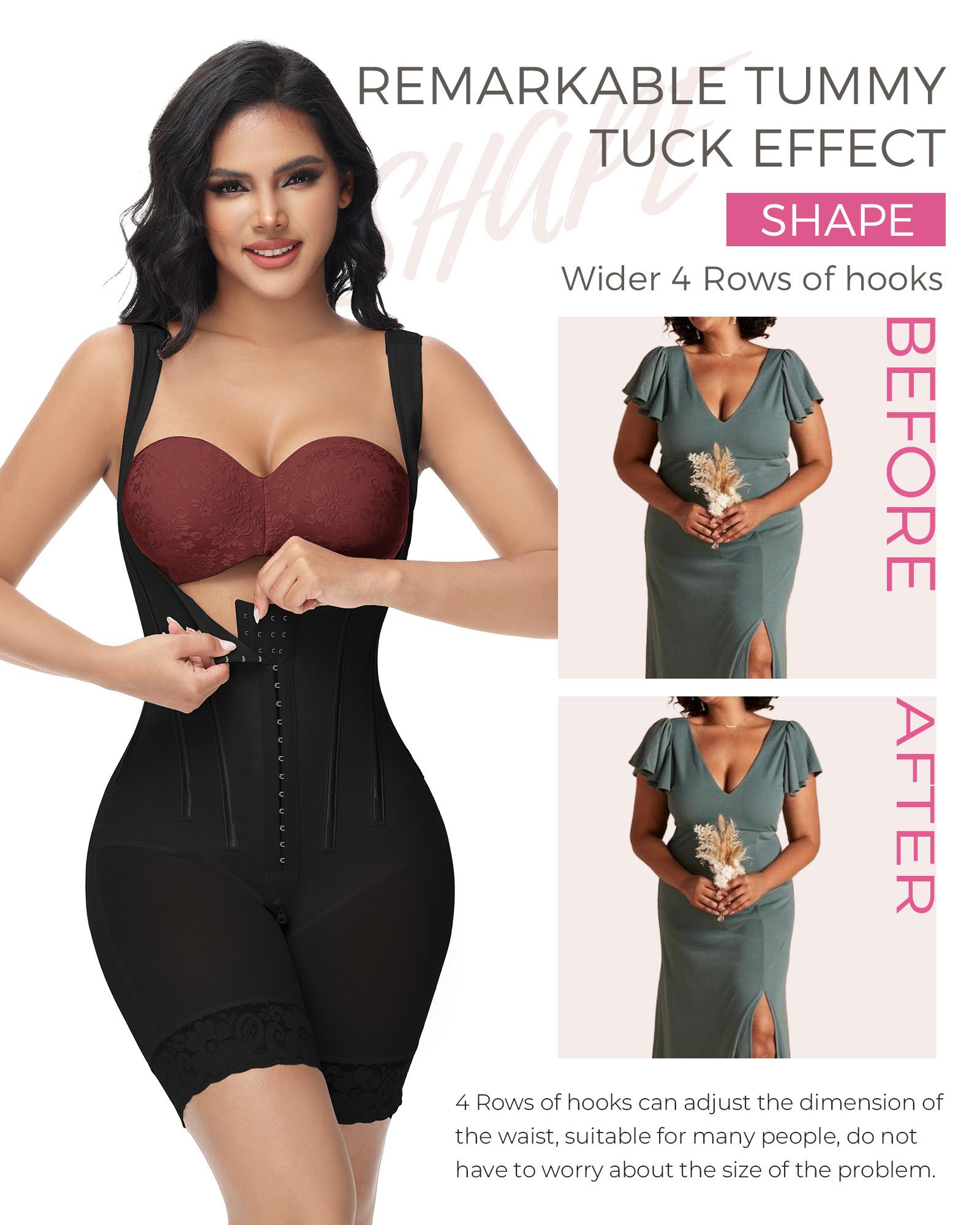 M MYODRESS Womenshapwear 4 rows of button-up Fajas  tight-fitting jumpsuit Colombianas Moldeadoras Body Shaper Post Surgery Stage 2 BBL Bodysuit Compression Garment with Zipper Crotch