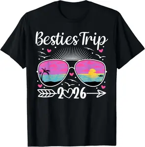 100%cotton Besties Trip 2026 Vacation Travel Best Friend Night Out T-Shirt Casual Cotton Short Sleeve T-Shirt