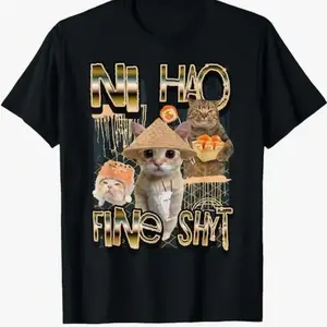 Ni Hao Fine Shyt Funny Brainrot Gen Z Meme T-Shirt, Unisex Graphic T Shirt Casual Heart Print T-Shirt Top Womenswear Cartoon T-shirt, moisture-wicking, minimalist style, for pet lovers, wellness lifestyle, Flag Day, Father’s Day