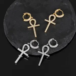 Hip Hop 5A Zircon Jewelry Earrings Cross Earrings Men and Women Fashion Jewelry Key Gift for Women Stainless Steel Jewelry