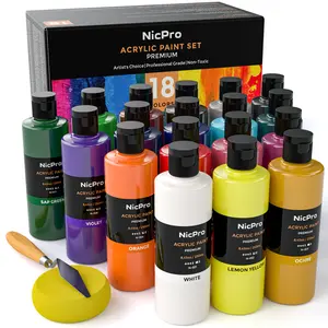 Nicpro Large Acrylic Paint Set, Artist Painting Supplies Bulk for Multi Surface Canvas, Wood, Fabric, Leather, Cardboard, Paper, Crafts, Hobby with Color Wheel