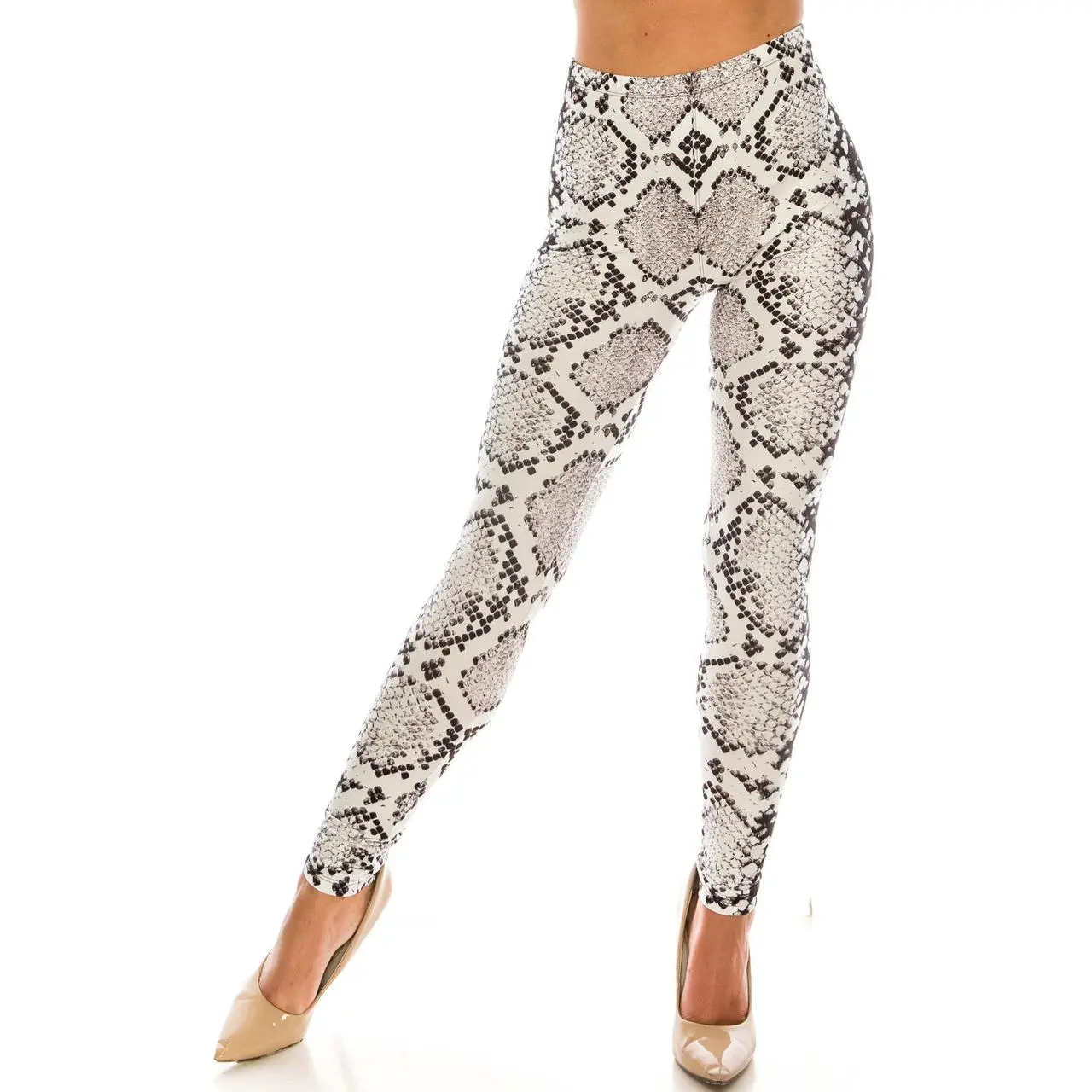 Creamy Soft Ivory Python Leggings - 100% Opaque - Luxurious All-Day Comfort - HD Laser Print Design - No Fading - No Color Bleed - No See Through - Body-Hugging Premium Women's Leg Fashion