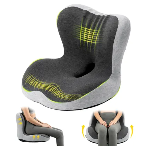 EOYUTLLY Premium Ergonomic Contoured Memory Foam Padded Seat Cushion - L-Shaped Modern Ergonomic Furniture Accessory, Fully Assembled, with Lumbar Support for Posture, Pressure Distribution, Office Chairs, Car, Black+Grey