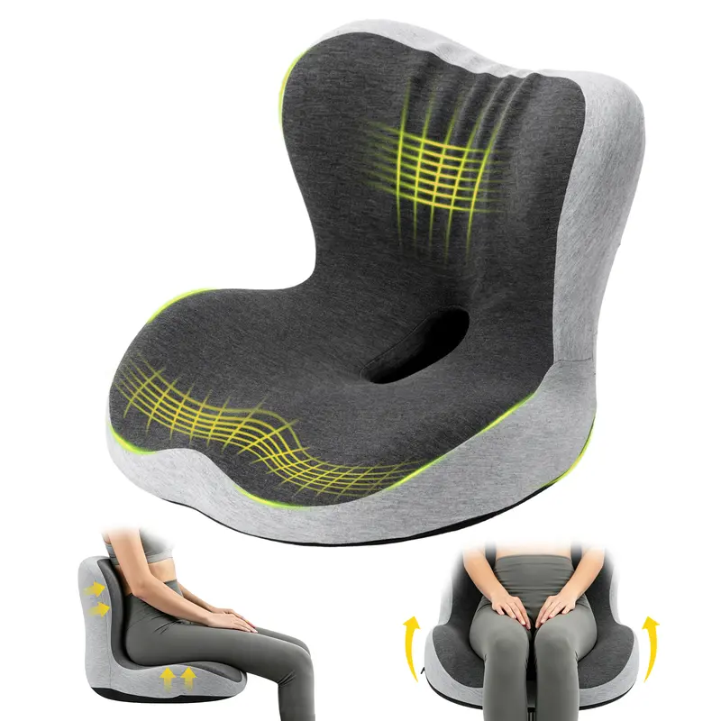 EOYUTLLY Premium Ergonomic Contoured Memory Foam Padded Seat Cushion - L-Shaped Modern Ergonomic Furniture Accessory, Fully Assembled, with Lumbar Support for Posture, Pressure Distribution, Office Chairs, Car, Black+Grey