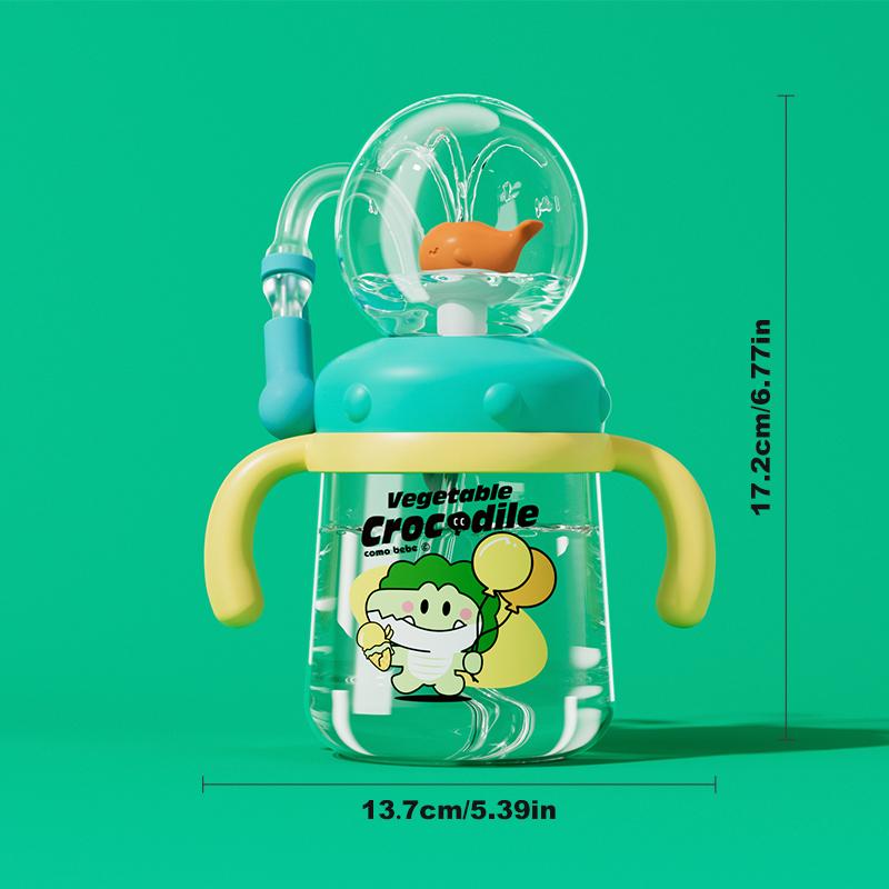 【COMOBEBE】10oz Spill-Proof Tritan Rocket Ship & Whale Fountain Sippy Cup – BPA-Free, Soft Straw, Fun Spray Design, Dishwasher Safe, Perfect for Kids